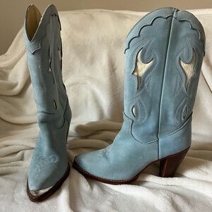 Suede and Leather Baby Blue Vintage Cowboy boots